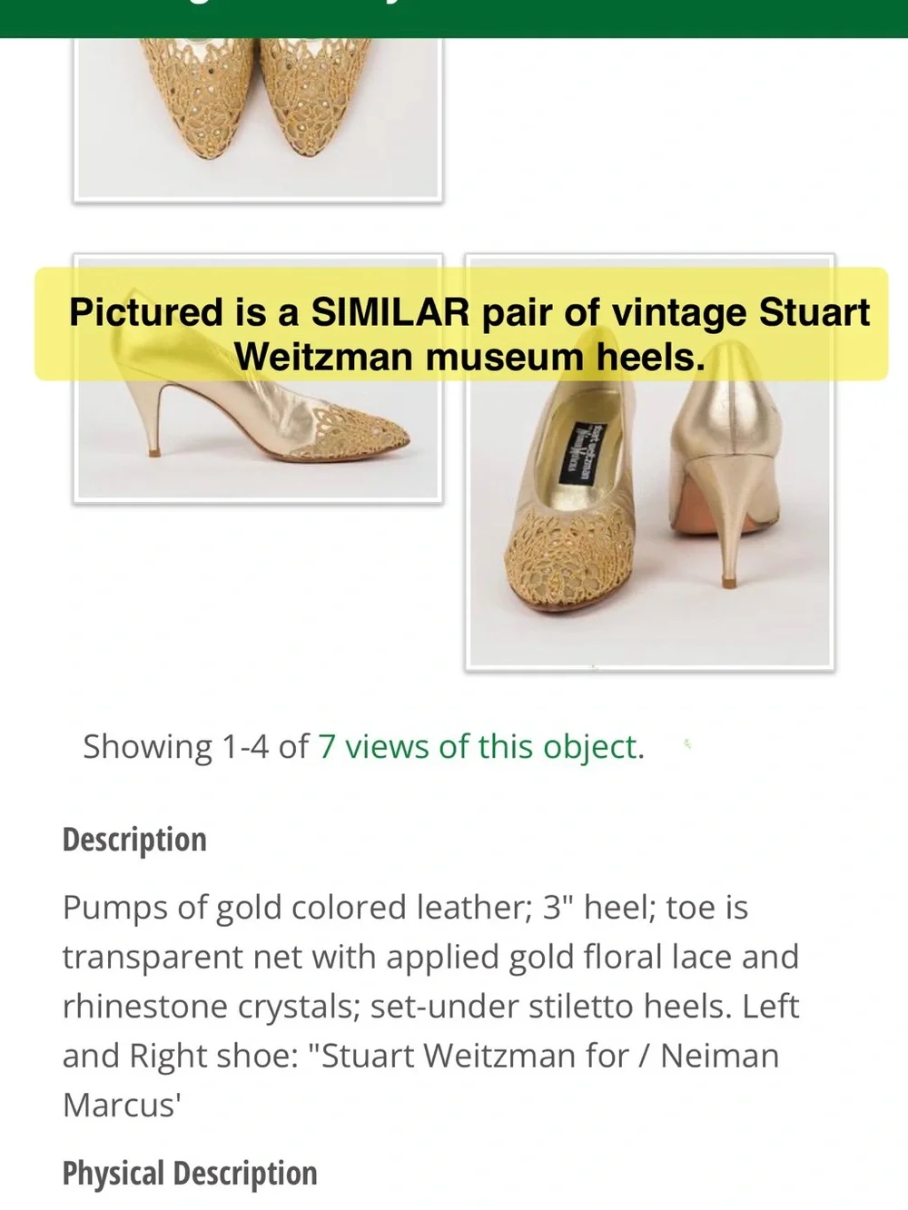 Stuart Weitzman Vintage Gold Pointed Toe Heels